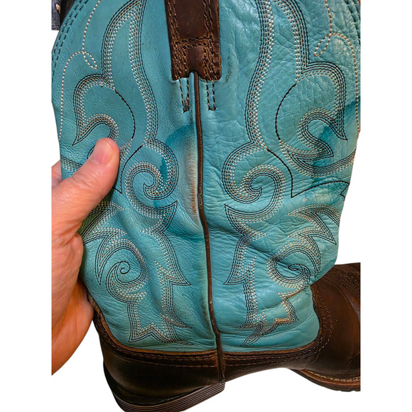 Ariat Sz 8.5 Rancher Cowboy Boots Teal Brown Leather Western Indie Festival - Picture 8 of 8